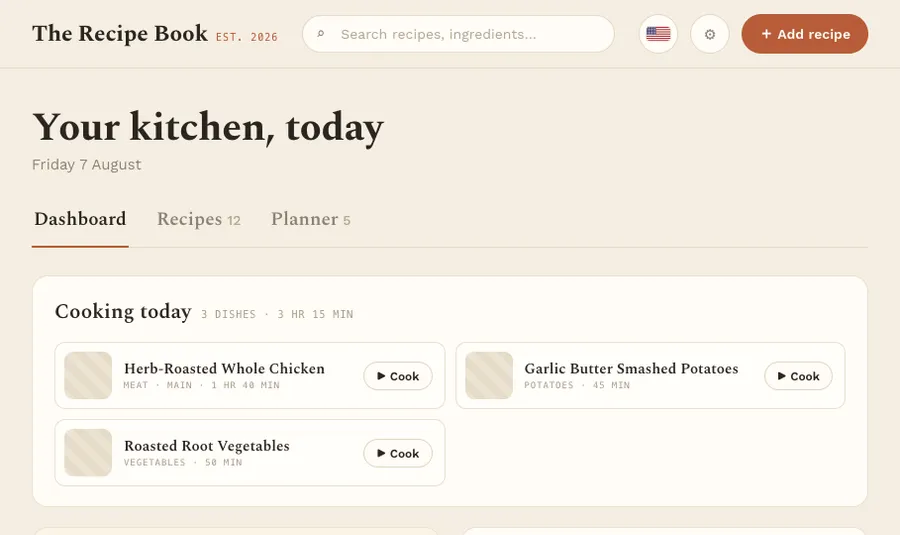 The Recipe Book — dashboard