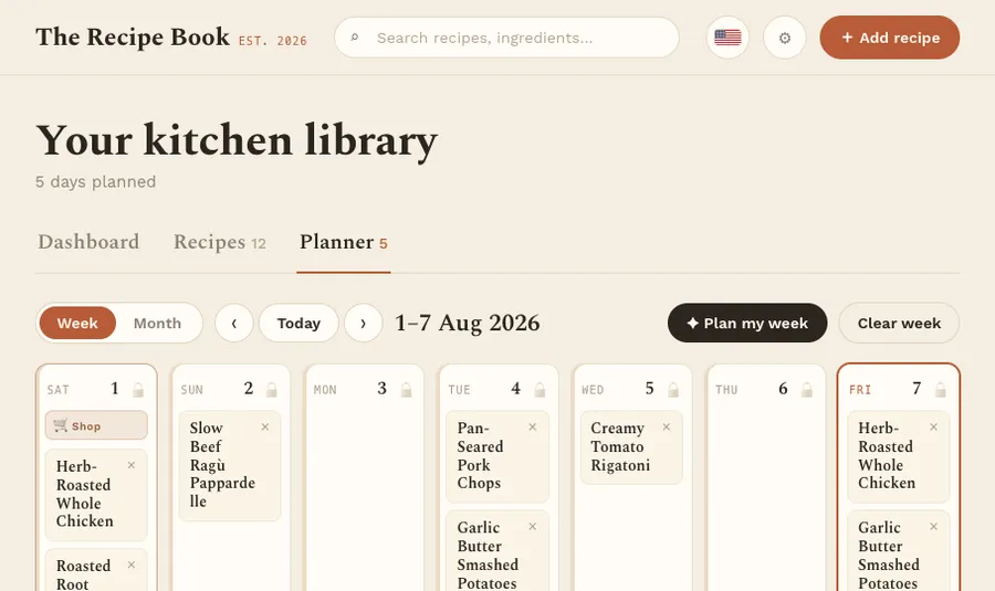 The Recipe Book — week planner